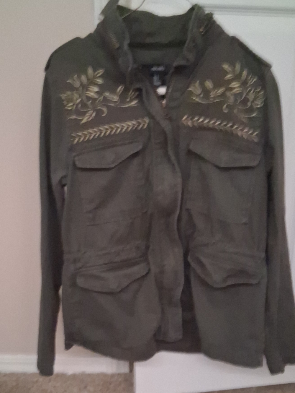 Forever 21 Olive Green Embroidered Utility Jacket